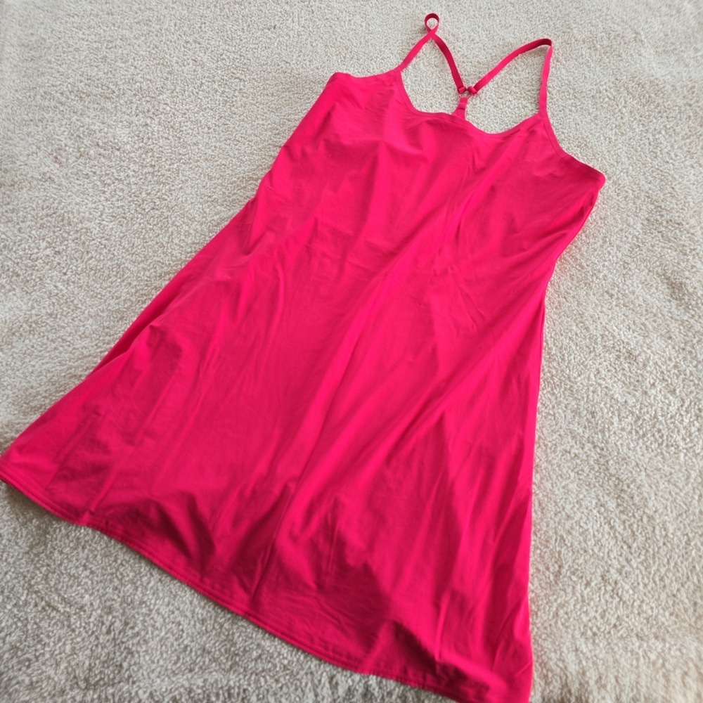Outdoor Voices Exercise Dress Built-in Liner Shorts Strappy Sleeves Hot Pink XL